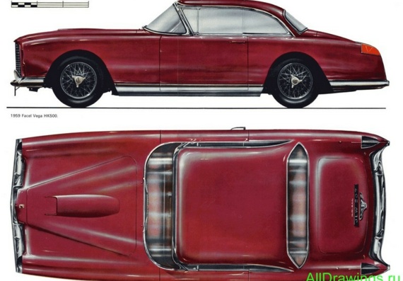 Facel Vega HK500 (1959) (Фаcел Вега HК500 (1959)) - чертежи (рисунки) автомобиля